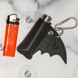 Bat Wing Vegan Leather Lighter Case Keychain - Goth Emo Accessory