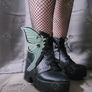 Luna moth, Boot wings, Skate accessory, lace wings, lace charms, gothic, handmade gift, butterfly wing, shoe dangle, mint green, costume