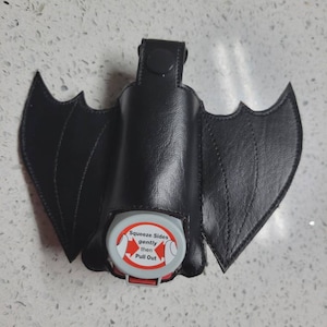 Bat Inhaler Case: Black Vegan Vinyl Embroidery, Goth Keychain Accessory