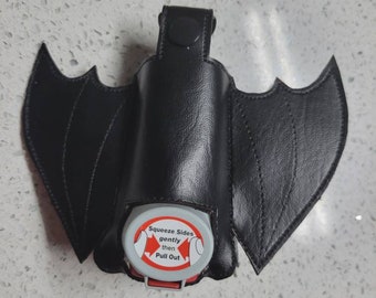 Bat Inhaler Case: Black Vegan Vinyl Embroidery, Goth Keychain Accessory
