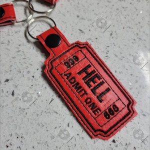 Ticket to Hell Keychain: Funny Gothic Keyring, Vegan Faux Leather