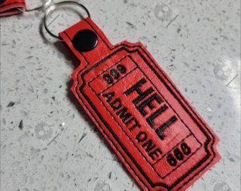 Ticket to Hell Keychain: Funny Gothic Keyring, Vegan Faux Leather