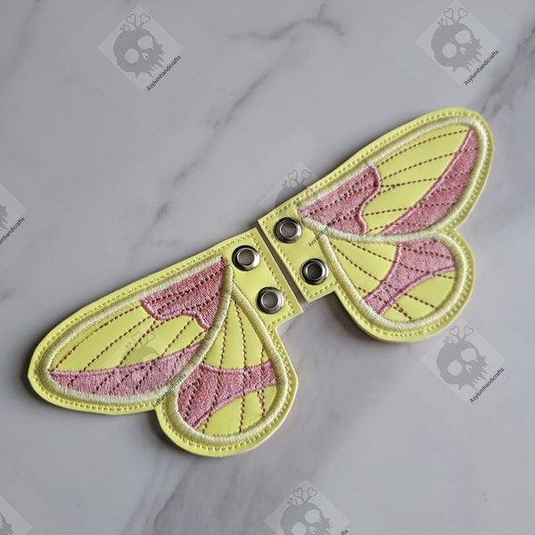 Rosy Maple Moth Boot Wings: Embroidered Lace Skate Accessory