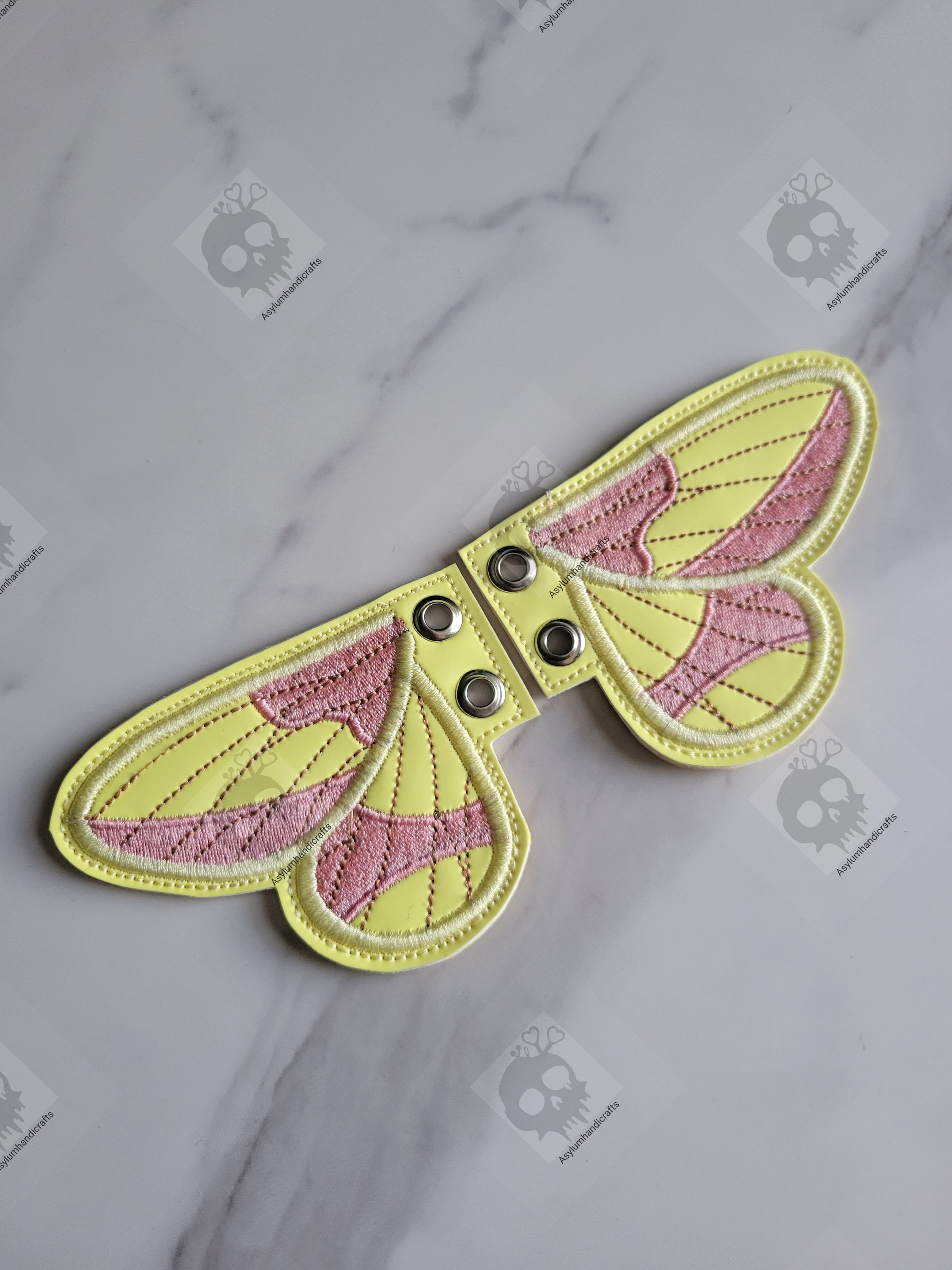 Rosy Maple Moth Boot Wings: Embroidered Lace Skate Accessory