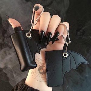Bat Wing Vegan Leather Lighter Case Keychain - Goth Emo Accessory