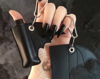 Bat Wing Vegan Leather Lighter Case Keychain - Goth Emo Accessory