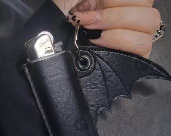 Bat Wing Vegan Leather Lighter Case Keychain - Goth Emo Accessory