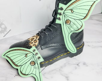 Luna moth, Boot wings, Skate accessory, lace wings, lace charms, gothic, handmade gift, butterfly wing, shoe dangle, mint green, costume