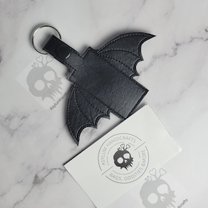 Batty lipbalm case gothic accessories alternative keychain keyfob halloween trinket goth bats spooky gag gift chapstick holder vegan vinyl