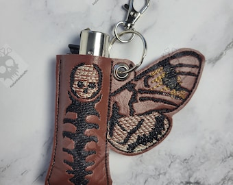 Moth crazy vegan vinyl faux leather brown demon wing lighter case keychain goth accessories alternative keyfob emo accessory lighter keeper