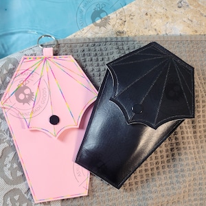 Extra wide goth coffin glasses case small goth travel accessories gifts for her bats gothic accessories eyeglasses sunglasses pouch bat case
