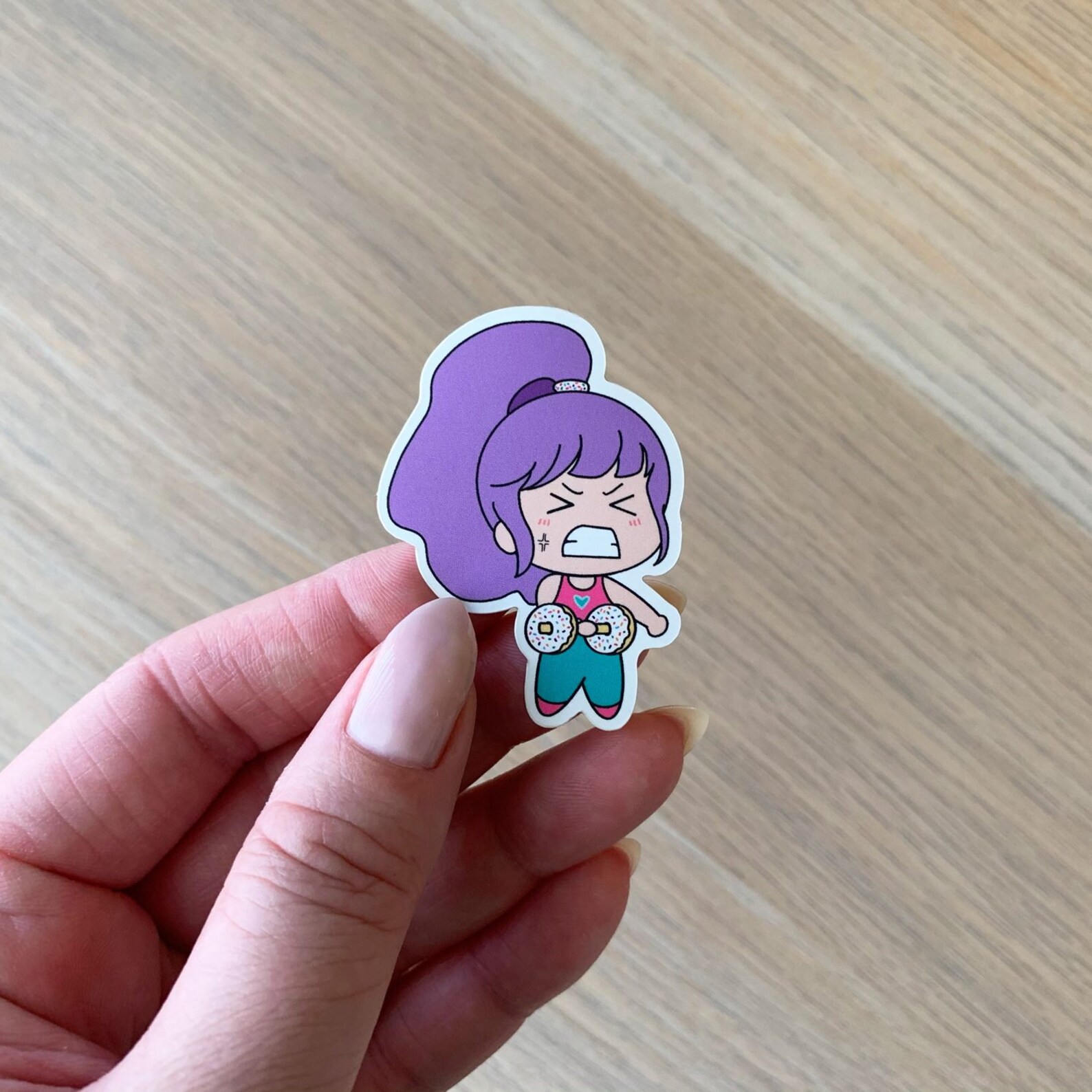 Cute Kawaii Donut Dumbbell Workout Fit Girl Sticker