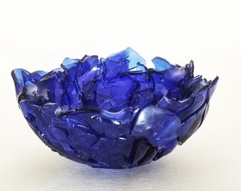 Blue bowl, glass, upcycling, fusing