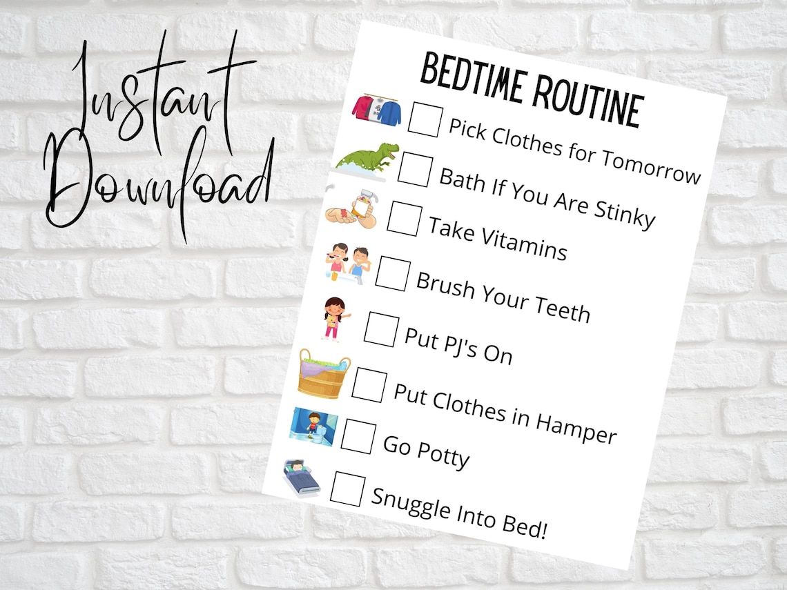 Bedtime Routine Chart, Kids, Visual Routine, Toddlers, Visual Schedule ...