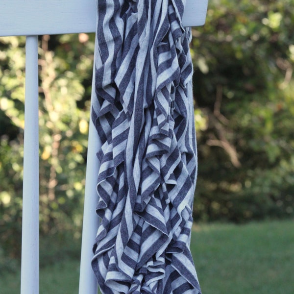 Gray Striped Ruffled Jersey Knit Scarf