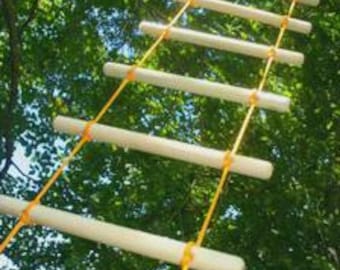 climbing rope ladder with wooden rungs and strong rope, custom length