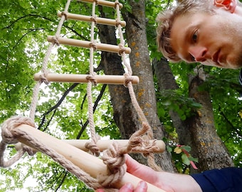 Double rope ladder, mounts on each end, aspen rungs, organic rope