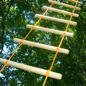 Compact rope ladder, 3.3- 16.4 feet (1-5 m) long, 1.3 foot (40 cm) wide. tree house ladder, garden tools, handmade rope ladder made of wood