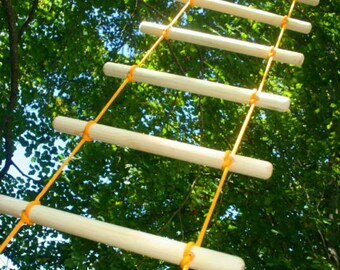 Compact rope ladder, 3.3- 33 feet (1-10 m) long, 1.3 foot (40 cm) wide. tree house ladder, garden tools, handmade rope ladder made of wood