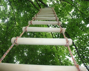 bulky rope ladder 1 feet (30 cm) wide, 3-30 feet (1-10 m) long, handmade tree house ladder, touwladder, strickleiter, échelle de corde