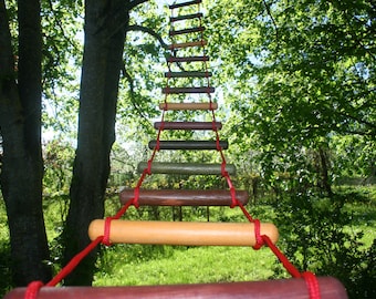 climbing rope ladder 0.75 feet (23 cm) wide 3-30 feet (1-10 m) long, handmade tree house ladder, touwladder, strickleiter, échelle de corde,