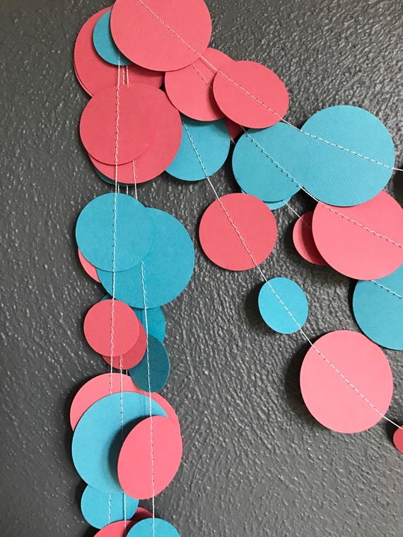 Coral Pink And Turquoise Paper Garland Party Garland Etsy