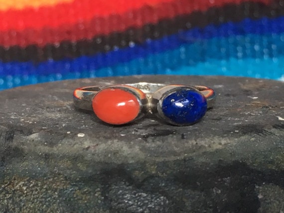 Coral & Lapis Sterling Silver Snake Eyes Ring