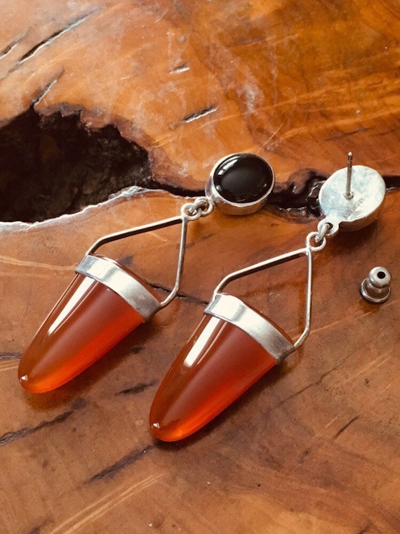 Black Onyx & Amber Sterling Silver Drop Earrings - image 4