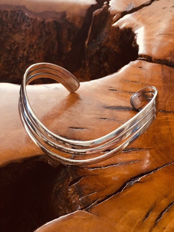 Three Strand Sterling Silver Cuff Bracelet