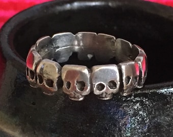 Primitive Sterling Silver Tribal Skull Eternity Band