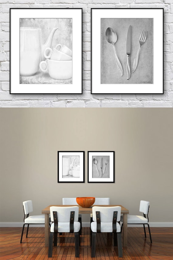 Dining Room Wall Art Kitchen Wall Art Black And White Set Of Etsy