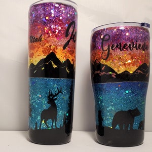 Custom Mountain Theme Glitter Stainless Steel Wine Tumbler Lake Tahoe