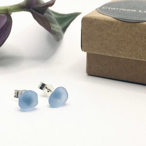 Blue Sea Glass Earring Studs