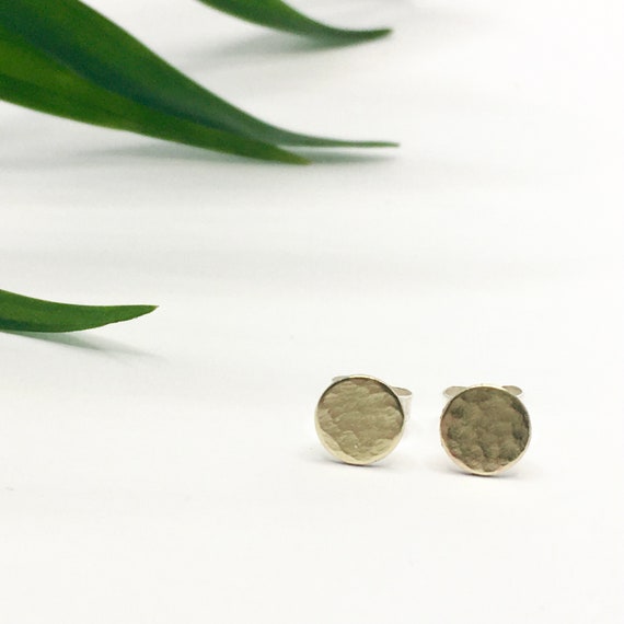 Hammered Brass Stud Earrings: Sterling Silver Post, 6mm