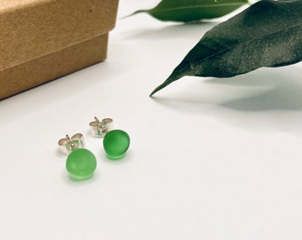 Green Sea Glass Earring Studs