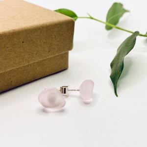 Pink Sea Glass Stud Earrings: Sterling Silver, Everyday Jewellery