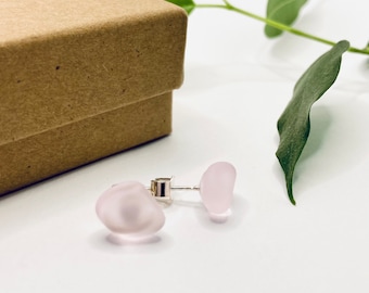 Pink Sea Glass Stud Earrings: Sterling Silver, Everyday Jewellery
