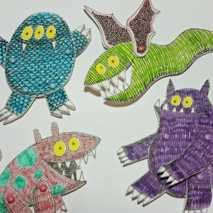 Monsters Animal Paper Dolls Puppets Patterns, Articulated Mechanical Animals, Printable Animal Digital Downloadable 0094
