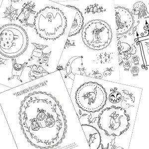 Halloween Embroidery Patterns Printable Set of Digital Downloadable PDF Hand Embroidery Moon Cats Pumpkins Witch Bats 0050