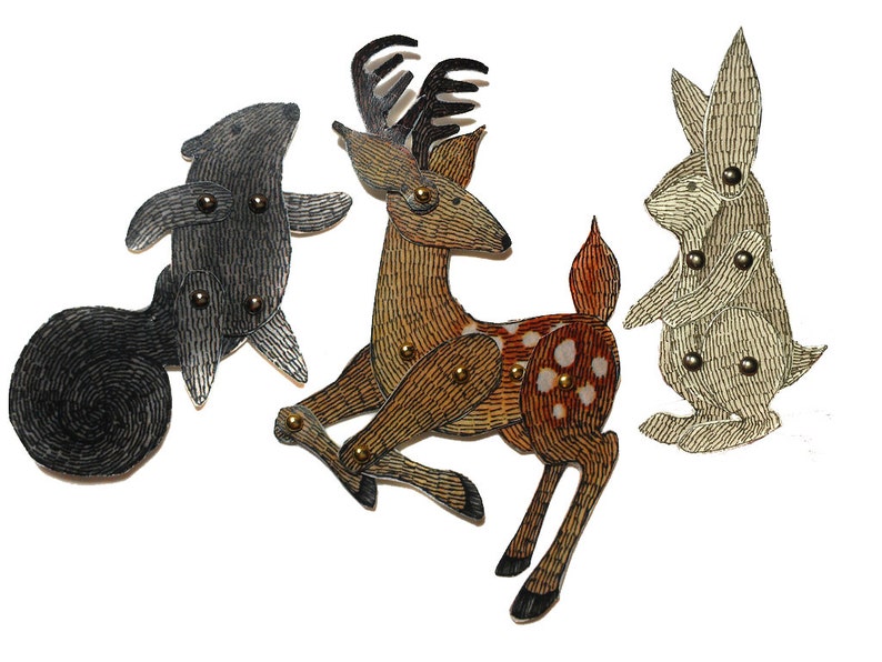 Woodland Animal Paper Dolls Deer Rabbit Squirrel Puppets Patterns Articulated Mechanical Animals, Printable Animal Digital Downloadable 0083 image 2