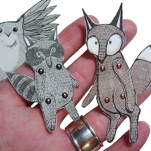 Woodland Animal Paper Dolls Puppets Patterns, Articulated Mechanical Animals, Printable Animal Digital Downloadable Owl Fox Raccoon 0051