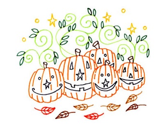 Halloween Pumpkin Patch Jack-O-Lantern Embroidery Pattern Printable Digital Downloadable Hand Embroidery 0016