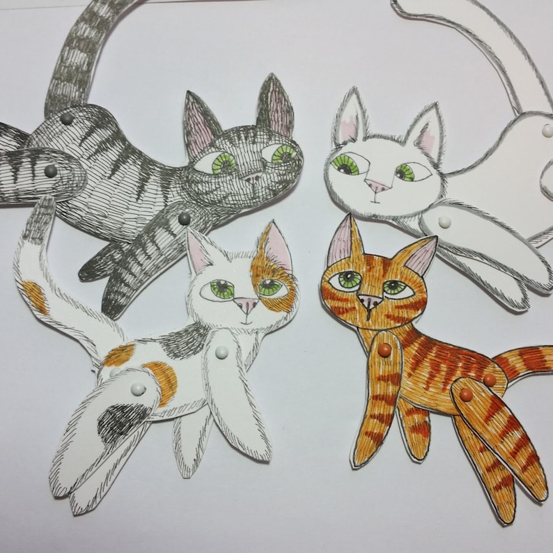 Cat Animal Paper Dolls Puppets Patterns Articulated Mechanical Etsy