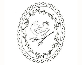 Bird Embroidery Pattern Woodland Animal Digital Downloadable 0055