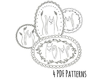 Cat Family Embroidery Pattern Printable Set of Four Animal Digital Downloadable PDF Hand Embroidery Kitty Kitties 0011