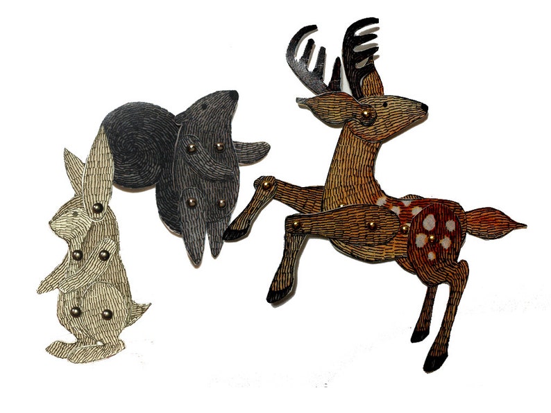 Woodland Animal Paper Dolls Deer Rabbit Squirrel Puppets Patterns Articulated Mechanical Animals, Printable Animal Digital Downloadable 0083 image 3