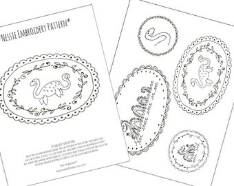 Lochness Monster Sea Monster Nessie Loch Ness Embroidery Pattern Printable Cryptozoology Download Digital PDF Hand Embroidery 0092