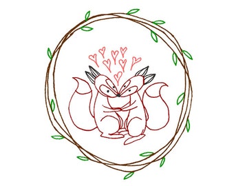 Fox Hand Embroidery Pattern Valentine's Printable Woodland Animal Digital Downloadable Download 0014