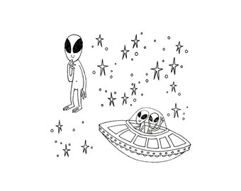 Alien Cryptozoology Cryptid Download Space UFO Printable Embroidery Pattern Digital Downloadable Hand Embroidery 0062