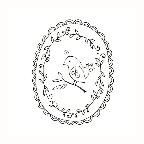 Bird Embroidery Pattern Woodland Animal Printable Digital Downloadable 0054